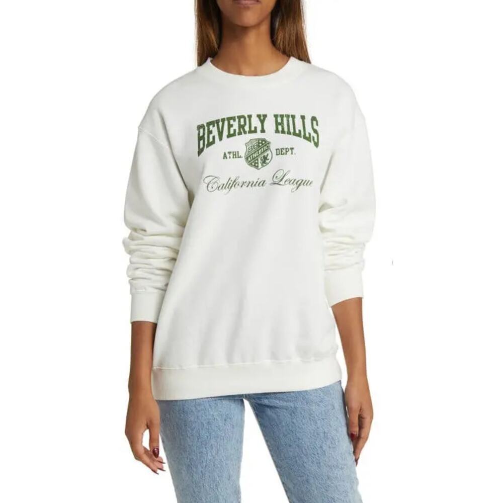 Golden Hour Women's Crewneck‎ Beverly Hills Graphic Sweatshirt Cream Size Large